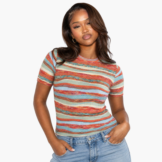 New - COOGI Women's Light Weight Short Sleeve Sweater Knit Top - Multi-Color