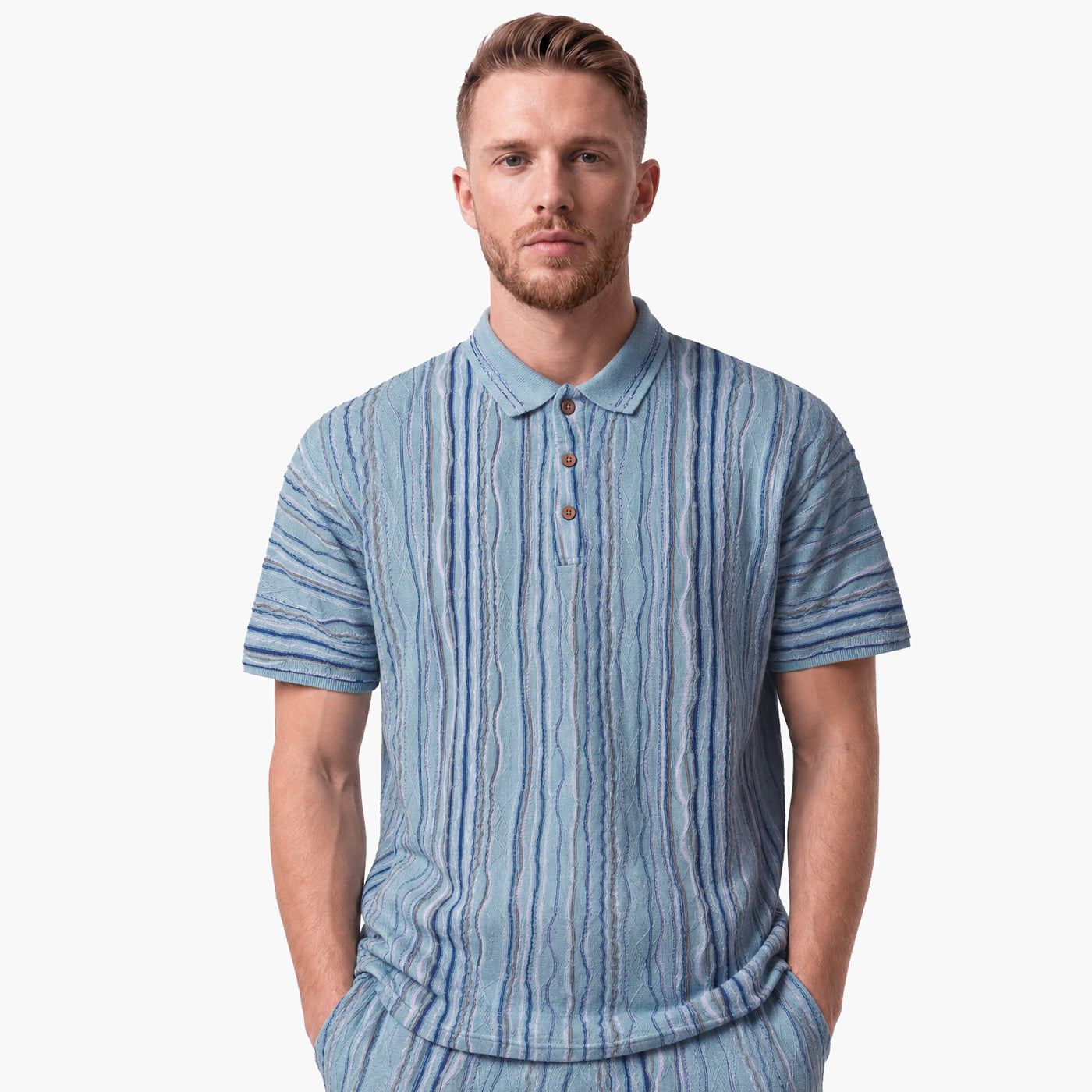 New - COOG Light Weight Sweater Knit Polo - Blue Base