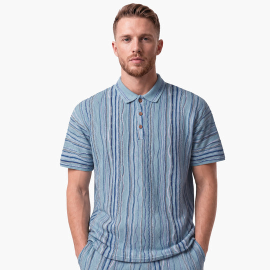 New - COOG Light Weight Sweater Knit Polo - Blue Base