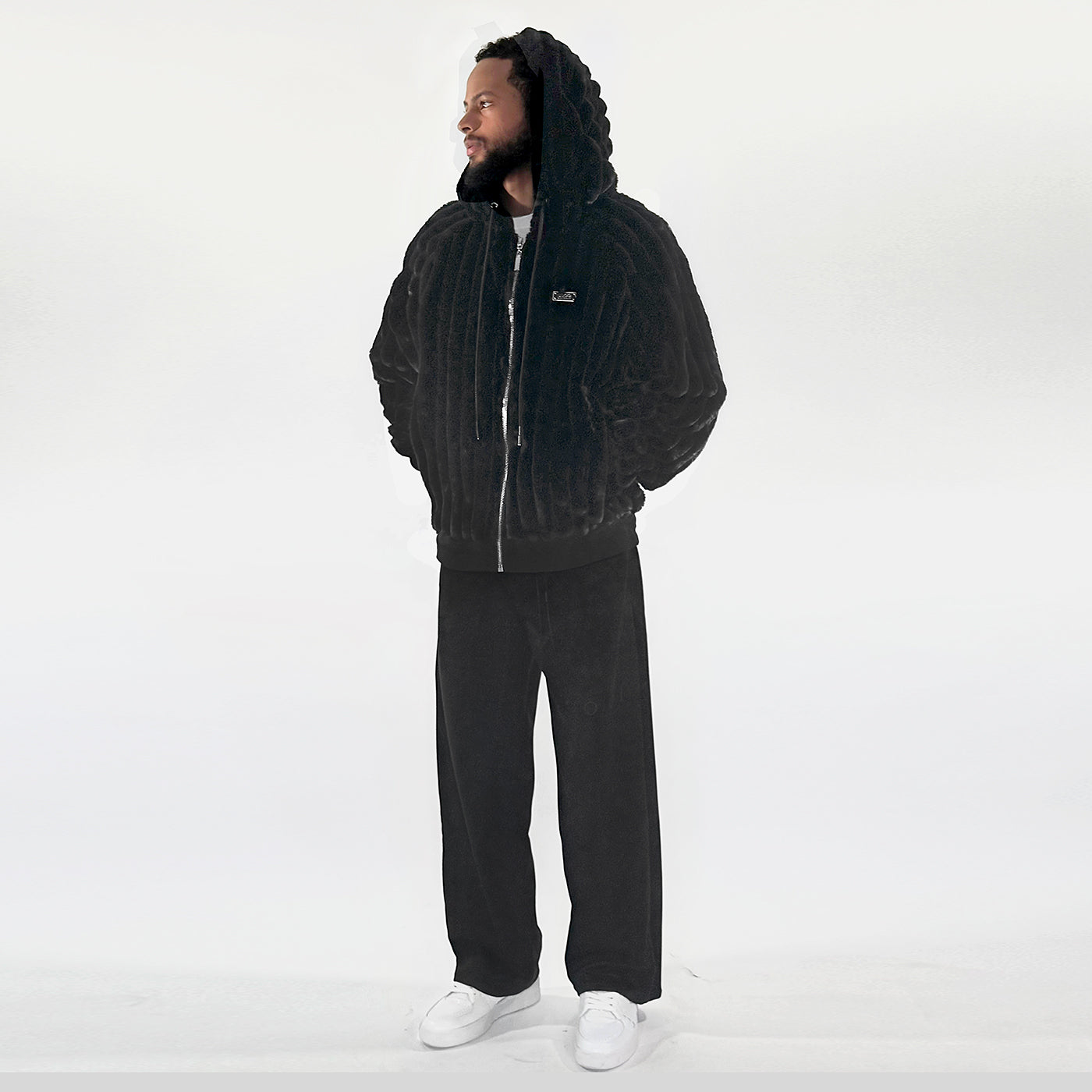 New - COOGI Faux Fur Full Zip Hoody - Black