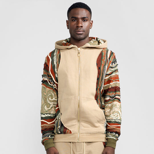 COOGI Sweater Pieced Fleece Zip Hoody - Khaki