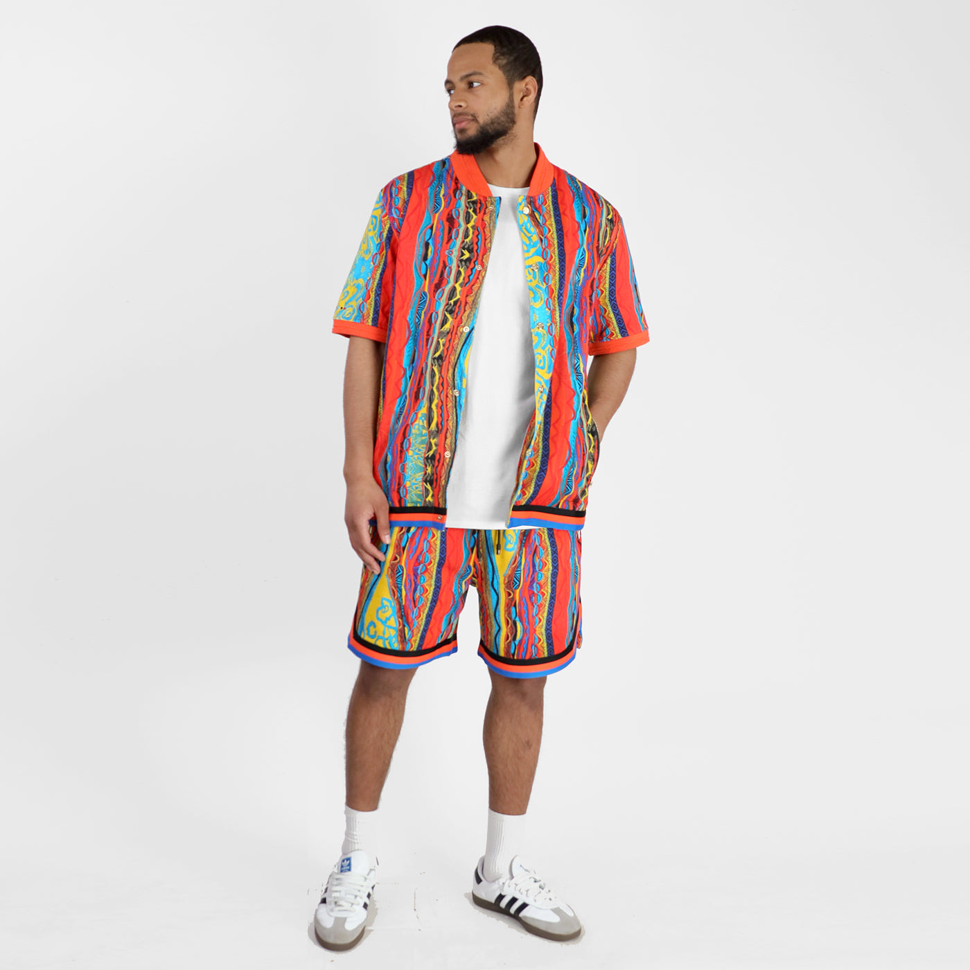 COOGI Turks - Printed Cotton Jersey Button Down Short Sleeve Top