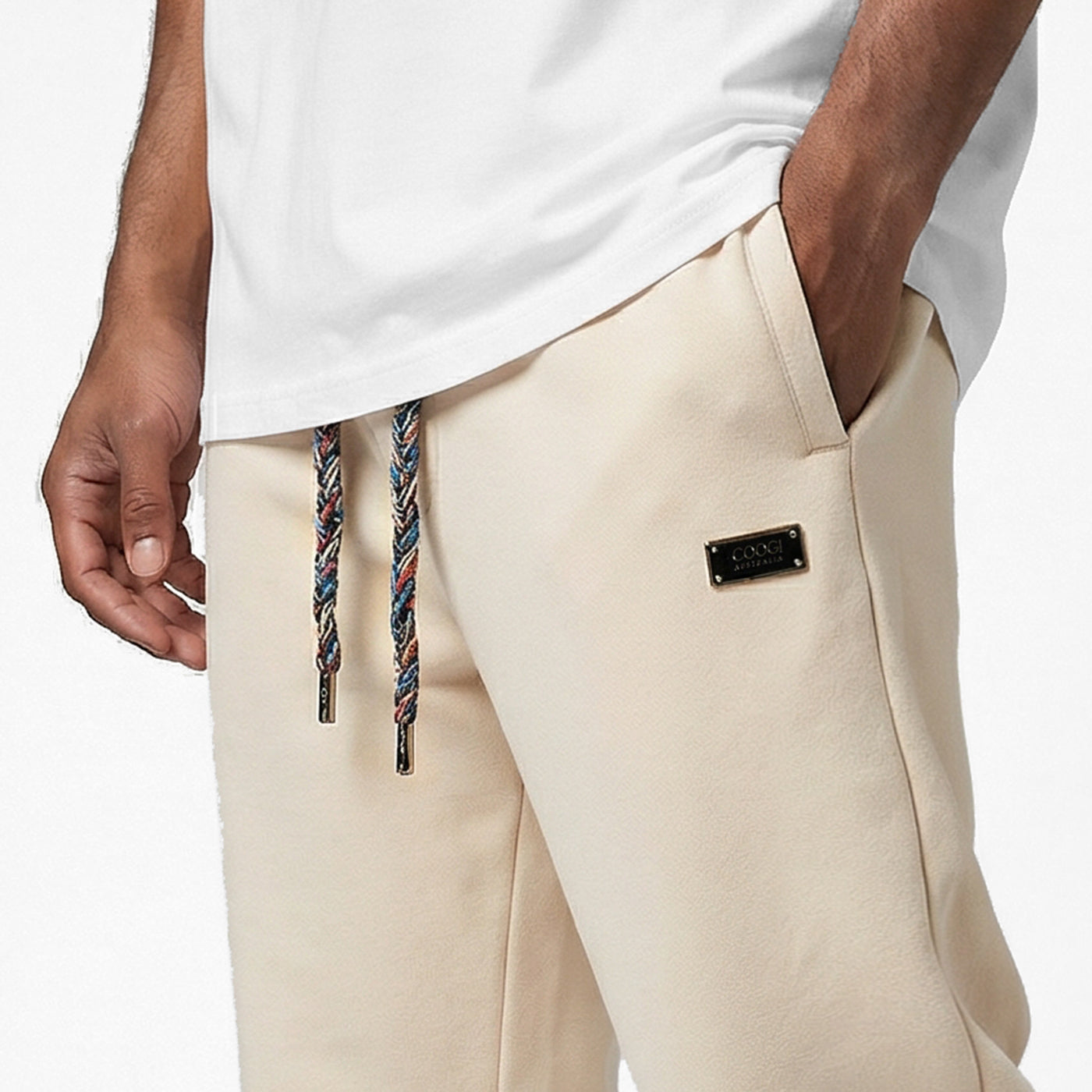 New - COOGI  - Block Logo and Statement Sweat Pant - Oversized - Bone: COOGI Crown Reserve HeavyLuxe Fleece