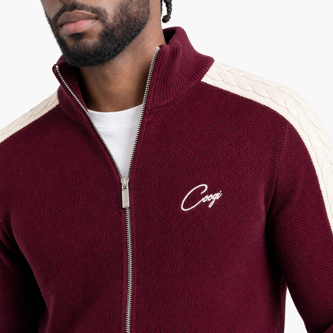 Introducing - COOGI Heavy Weight Fashion Knit Track Jacket - Burgundy