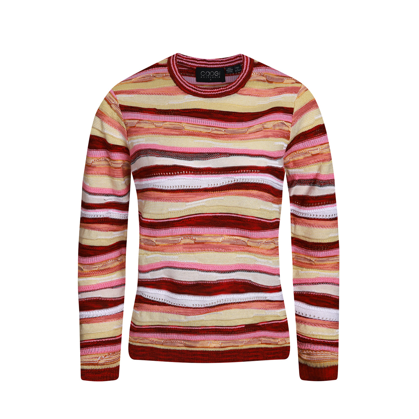 New - COOGI Women's Light Weight Knit LS Top - Pink-Yellow