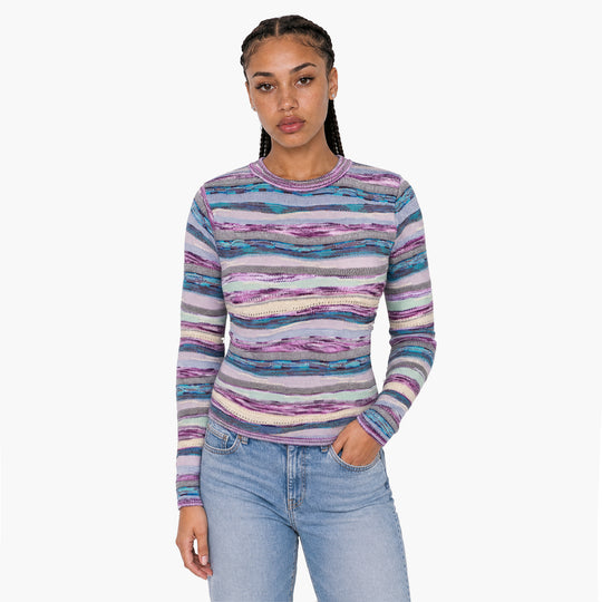 New - COOGI Women's Light Weight Long Sleeve Sweater Knit Top - Purple Base