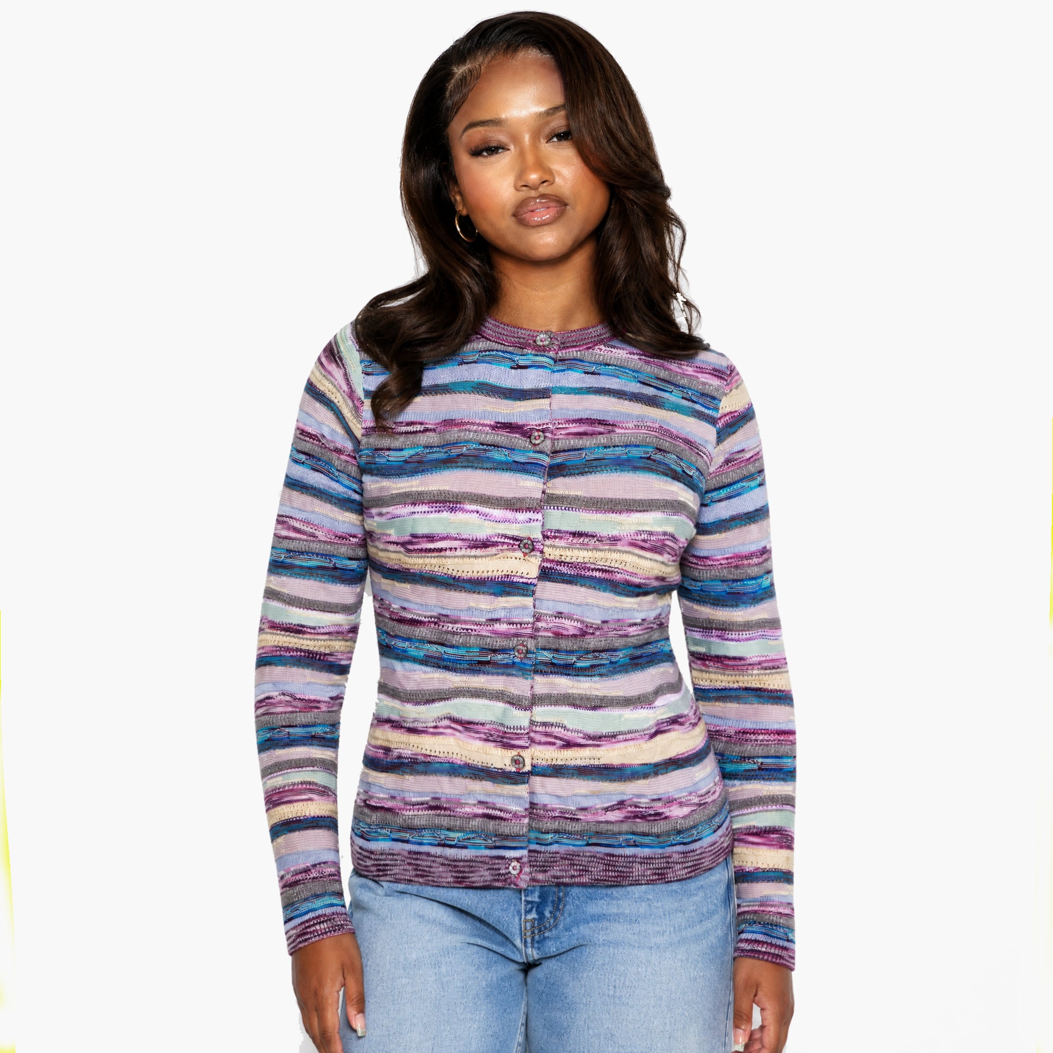 New - COOGI Women's Light Weight Knit Cardigan - Purple Base