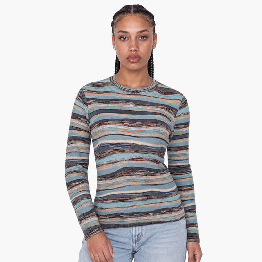 New - COOGI Women's Light Weight Knit LS Top - Blue Multi