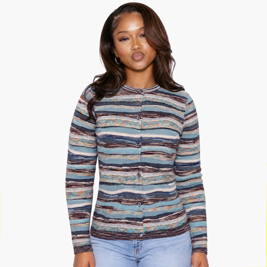New - COOGI Women's Light Weight Knit Cardigan - Blue Multi