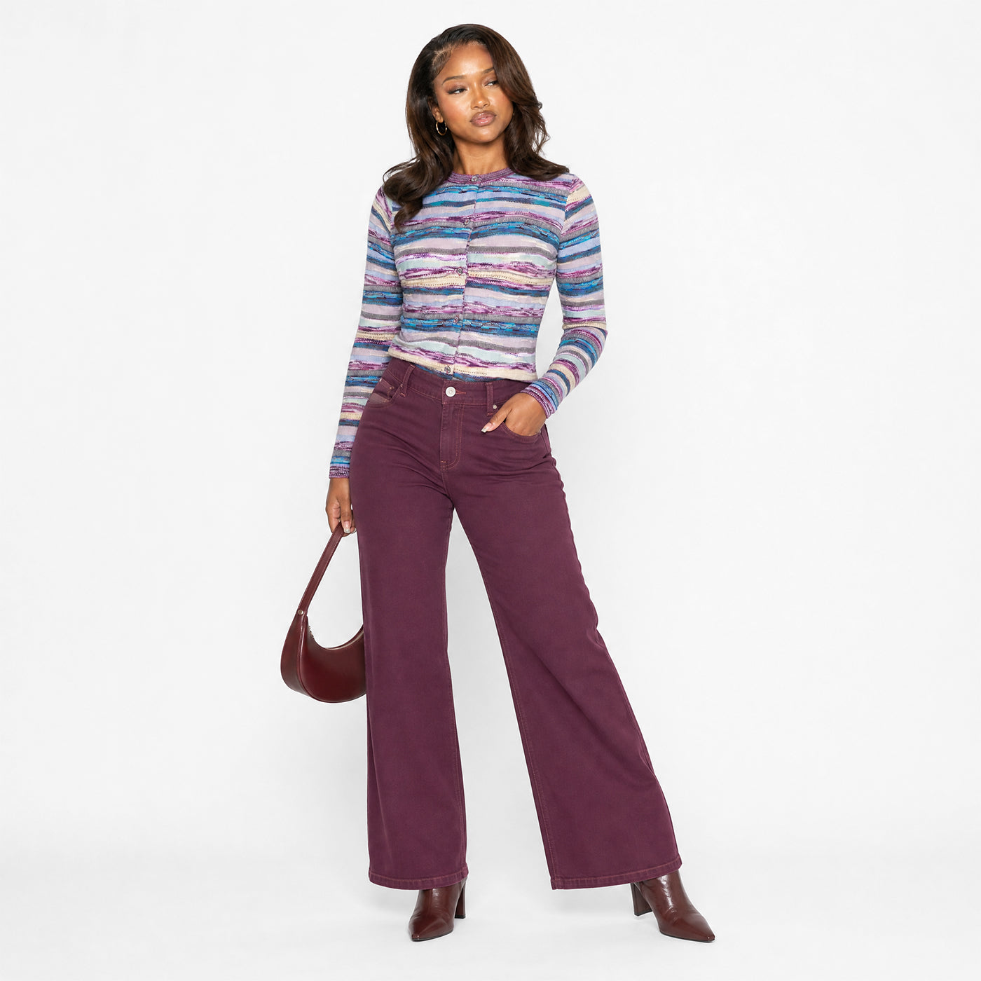 New - COOGI Women's Light Weight Knit Cardigan - Purple Base