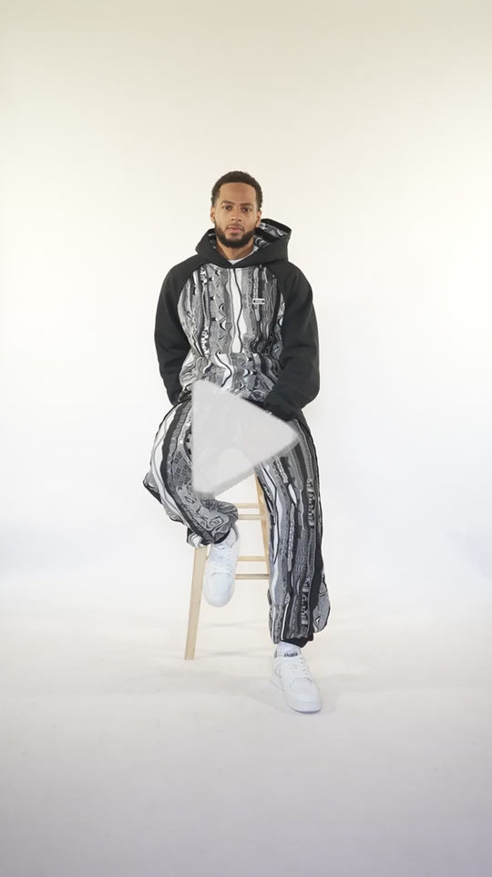 New - COOGI Sweater Pieced Fleece Hoody in Black and Gray