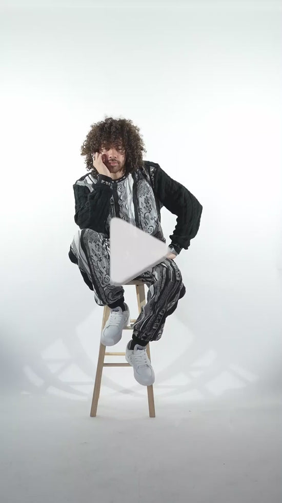 New - COOGI Sweater Pieced Fleece Jogger in Black and Gray