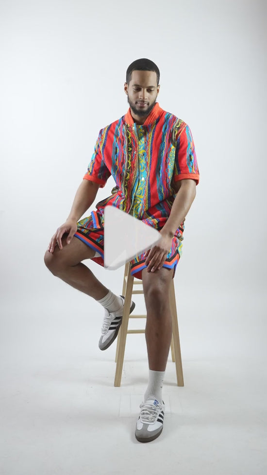 COOGI Turks - Printed Cotton Jersey Button Down Short Sleeve Top