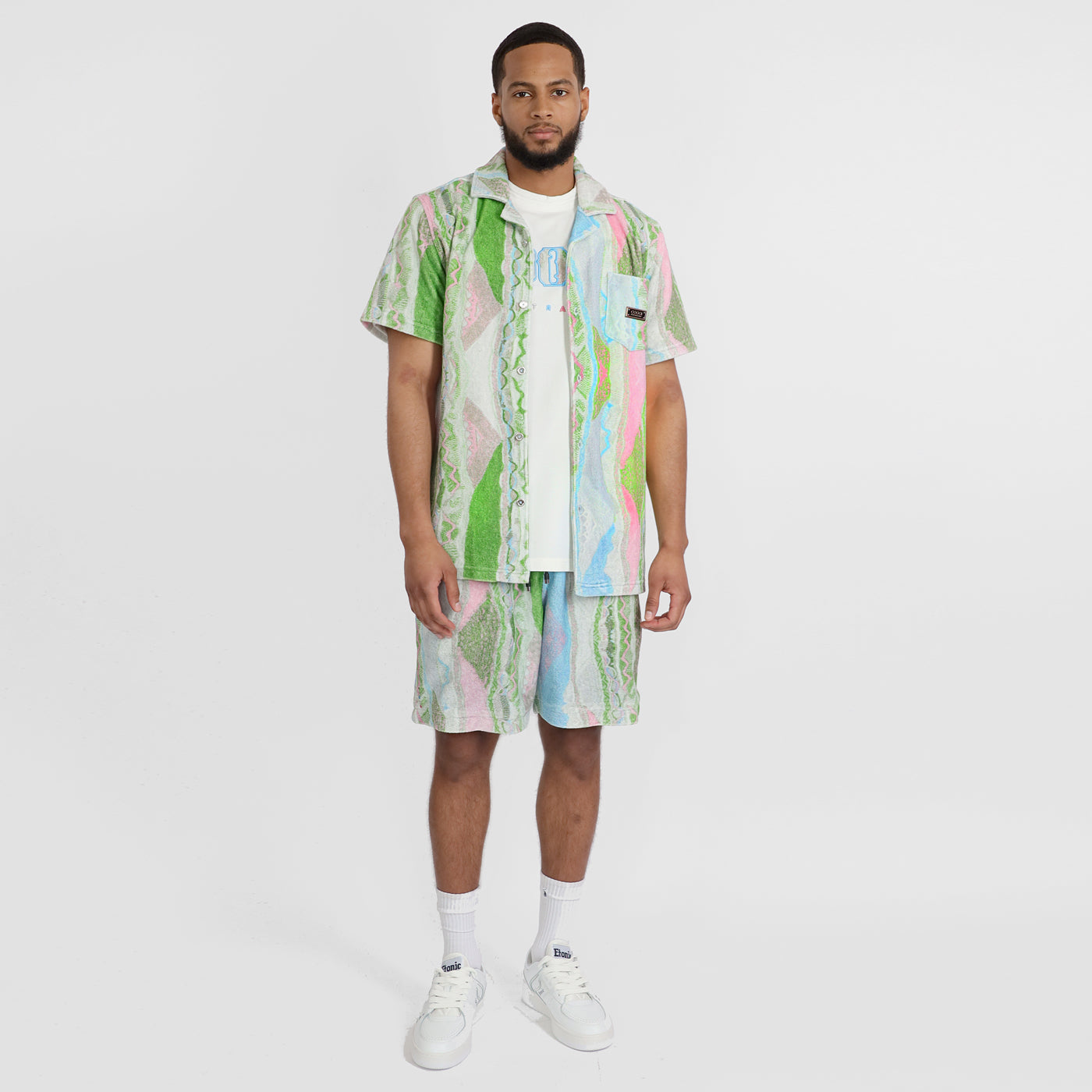 COOGI Malindi - Printed Terry Button Up Short Sleeve Top – Coogi