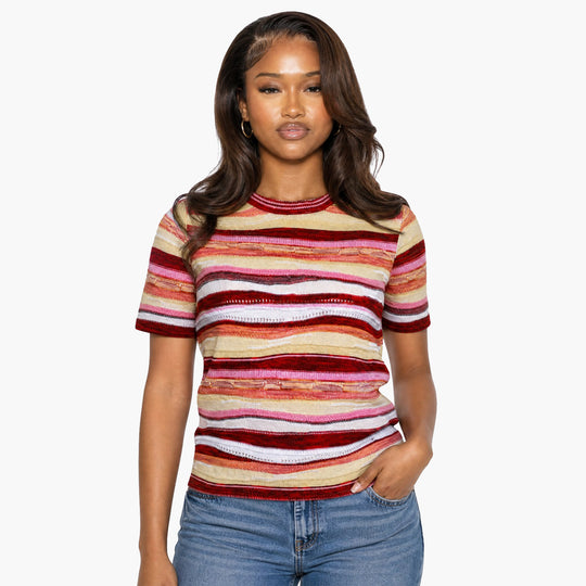 New - COOGI Women's All-Season Knit SS Top - Pink-Yellow