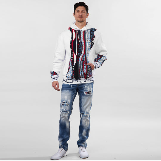 COOGI NATIVE BLUES (MIXED-MEDIA SWEATER PIECED) FLEECE HOODY